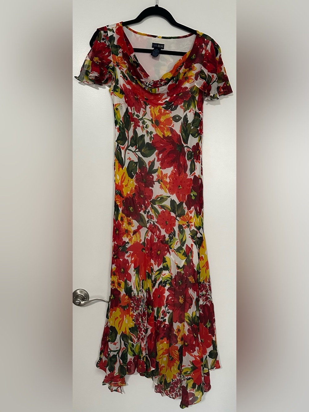 Vintage Eva Blue cowl neck midi dress